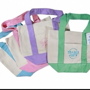 NWT Trader Joe’s Pastel Canvas Tote Bags set of 4 2026 Easter Spring ship QUICK